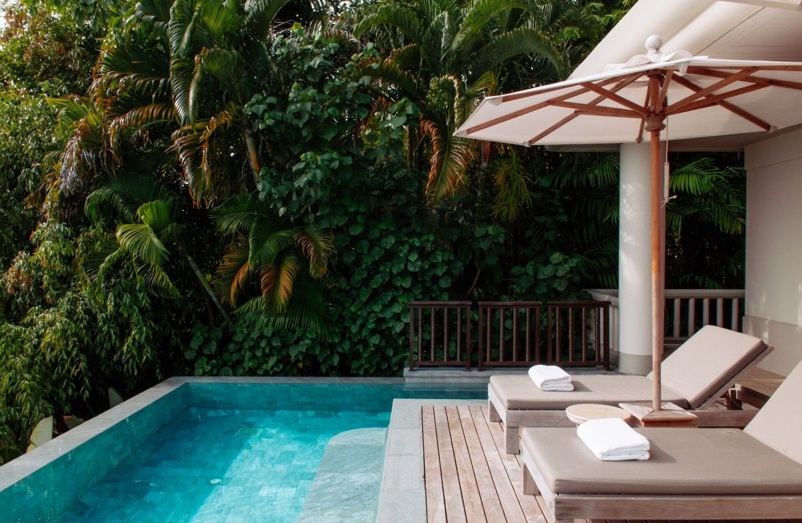 Private luxury plunge pool surrounded by lush tropical greenery